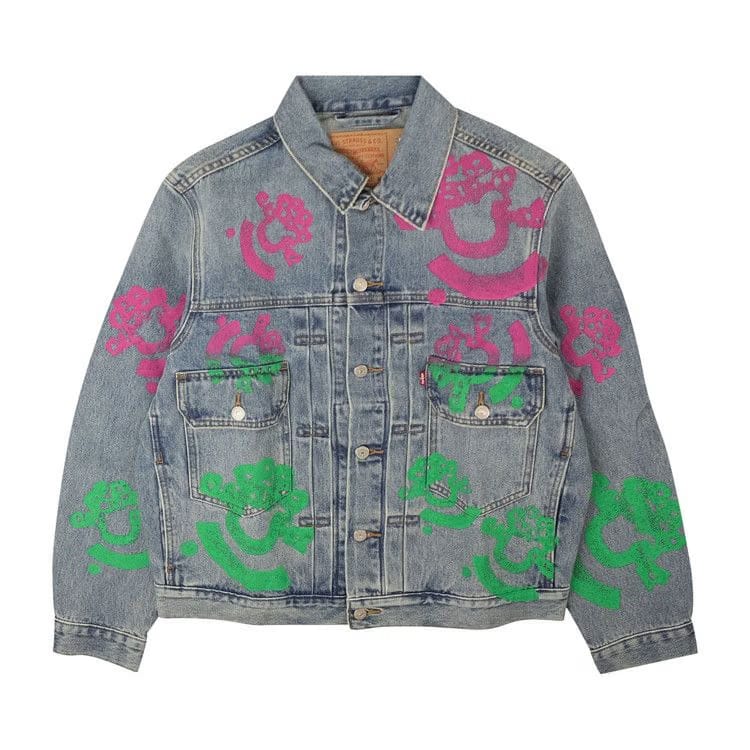 Denim Tears Bstroy Tears Type-2 Light Wash Denim Trucker Jacket Light Wash Pink/Green