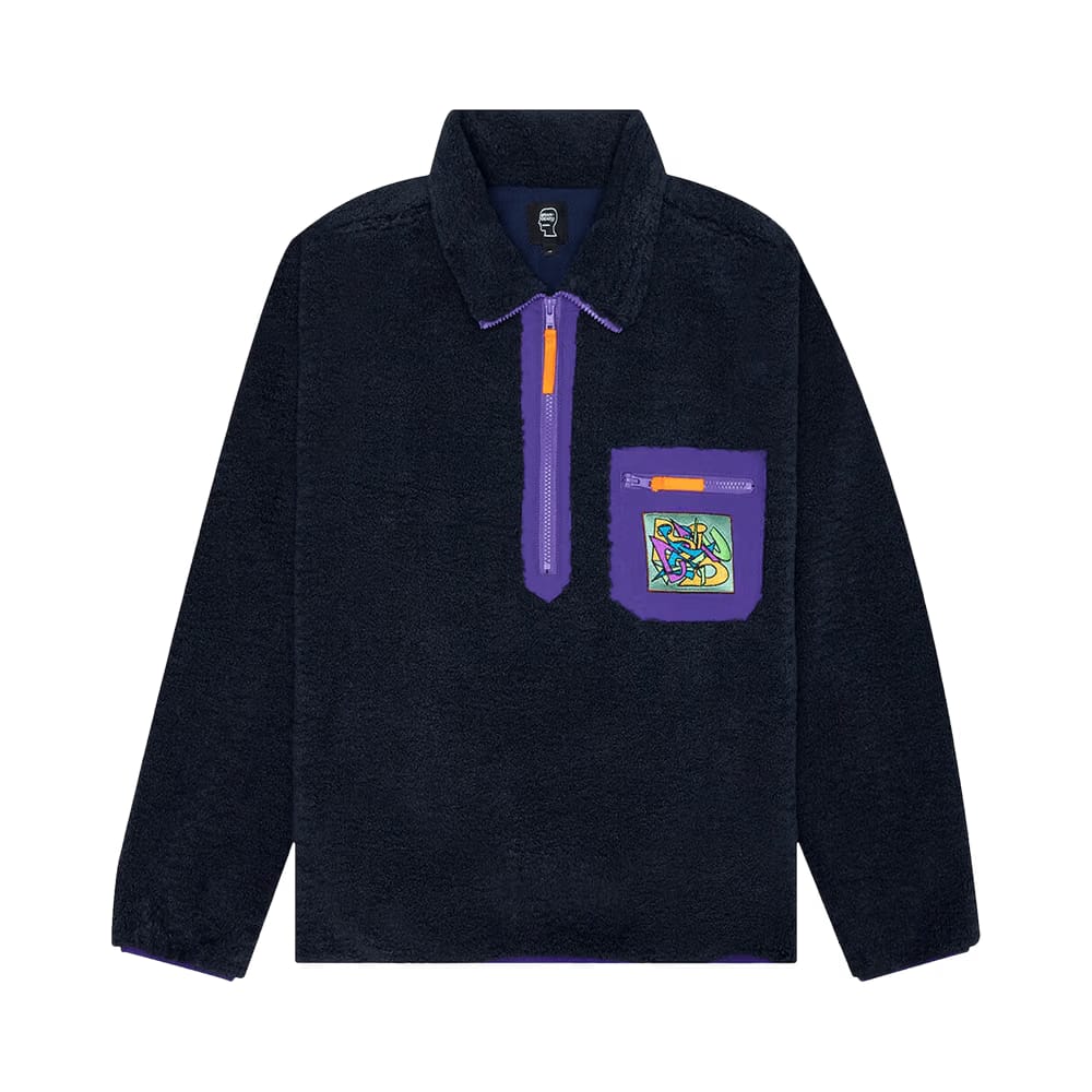 Brain Dead Teddy Sherpa Half Zip Jacket Navy