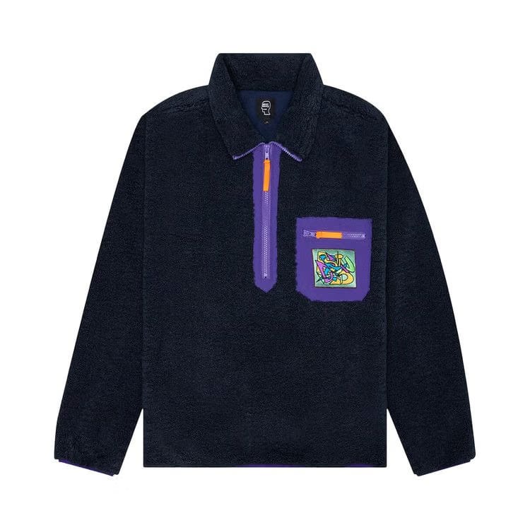 Brain Dead Teddy Sherpa Half Zip Jacket Navy