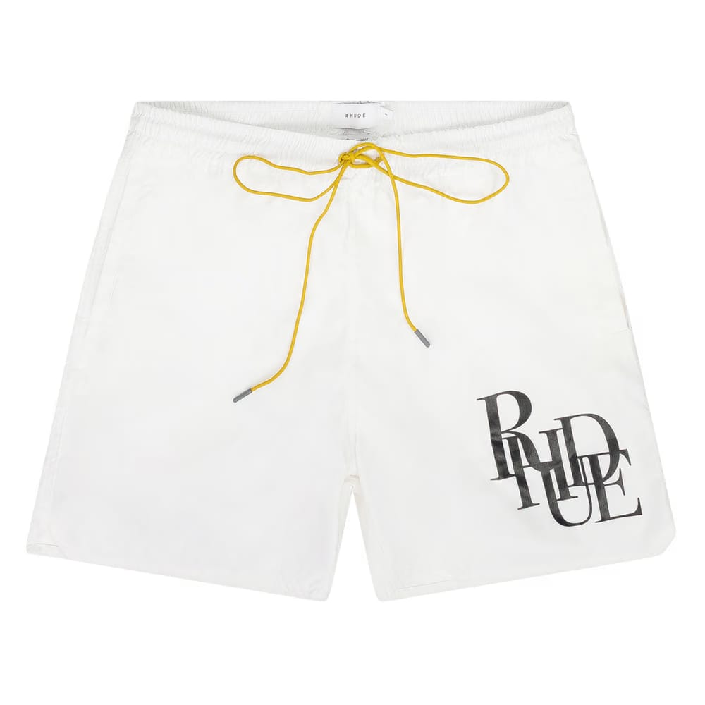 Rhude Logo Swim Trunks White
