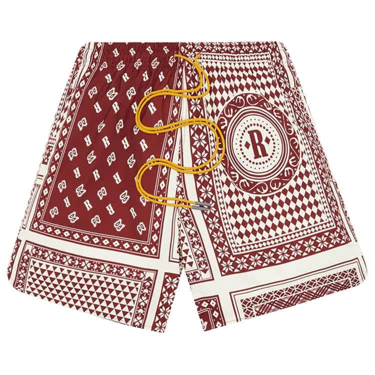 Rhude Card Print Swim Shorts Maroon/White