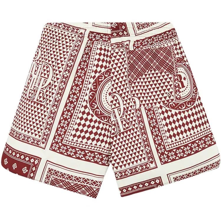Rhude Card Print Swim Shorts Maroon/White