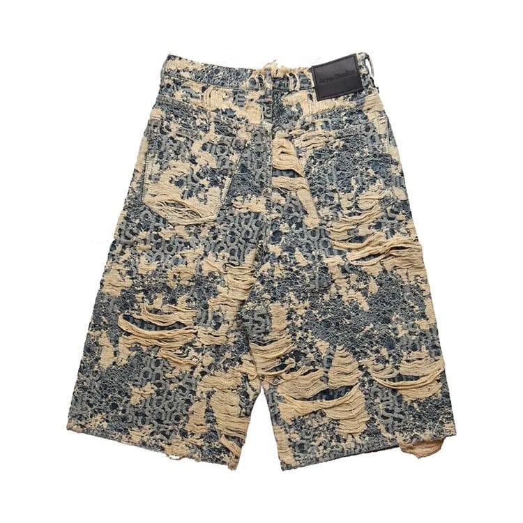 Acne Studios Denim Distressed Monogram Shorts Blue