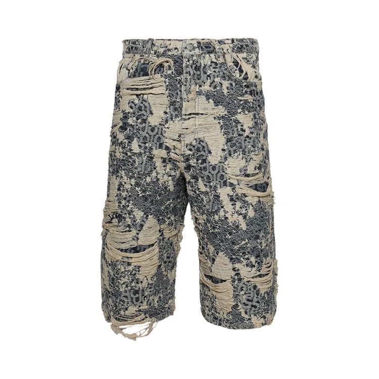 Acne Studios Denim Distressed Monogram Shorts Blue