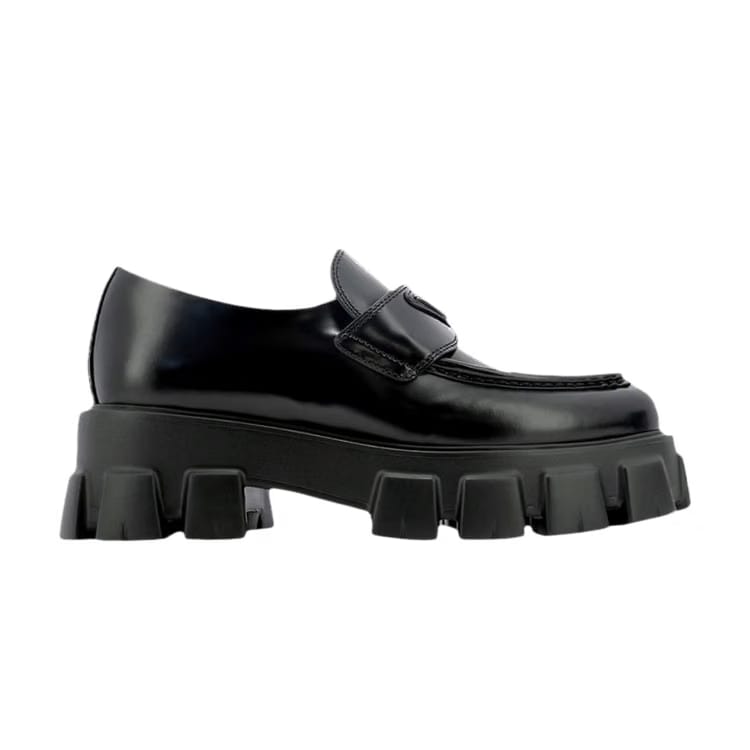 Prada Wmns Monolith Pointy Brushed Leather Loafers 'Black'