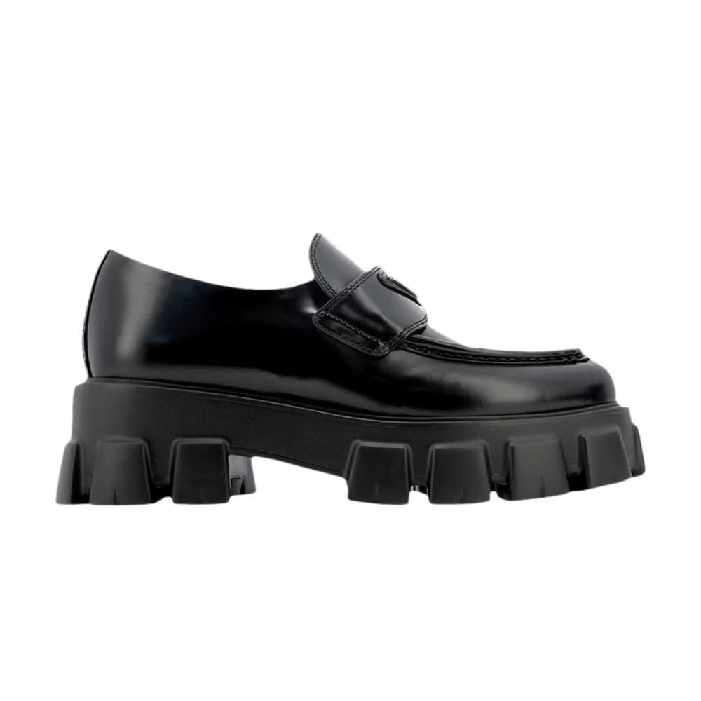 Prada Wmns Monolith Pointy Brushed Leather Loafers 'Black'