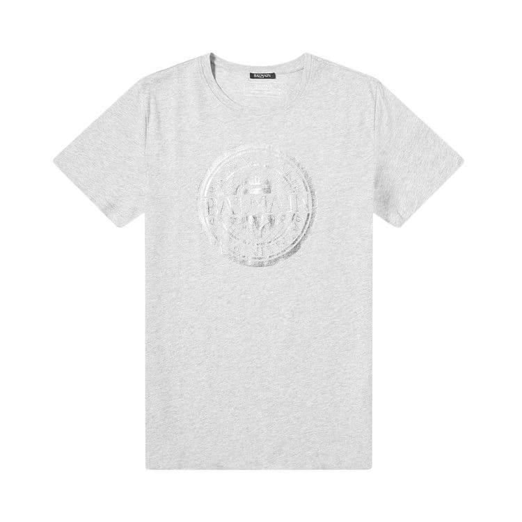 Balmain Metallic Coin Print T-Shirt Heather Grey