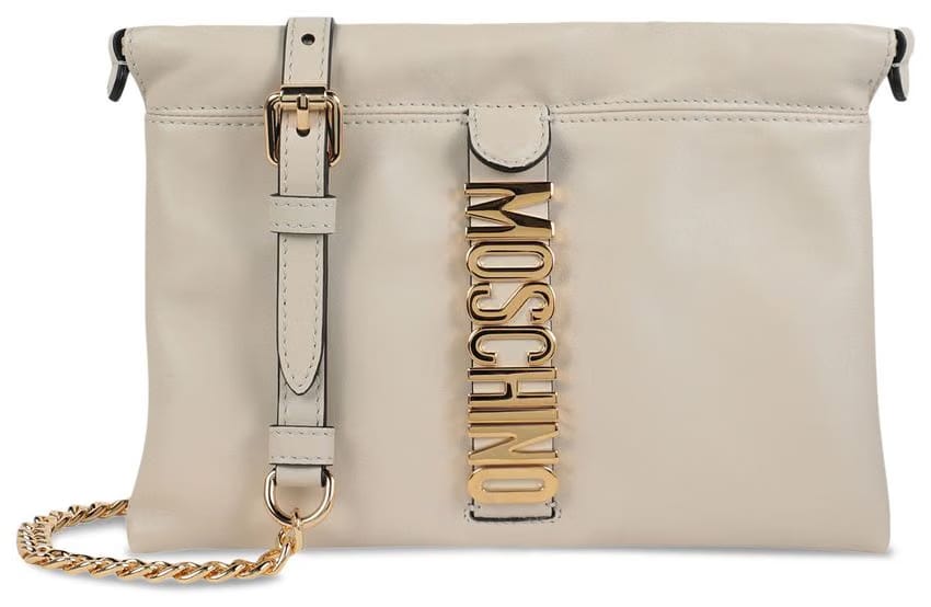 Moschino Logo Belt Drawstring Crossbody Bag Ivory