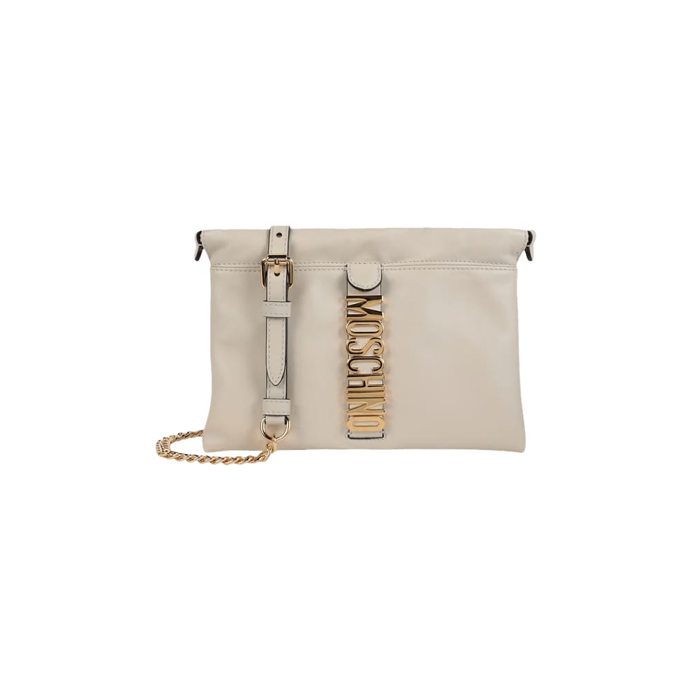 Moschino Logo Belt Drawstring Crossbody Bag Ivory