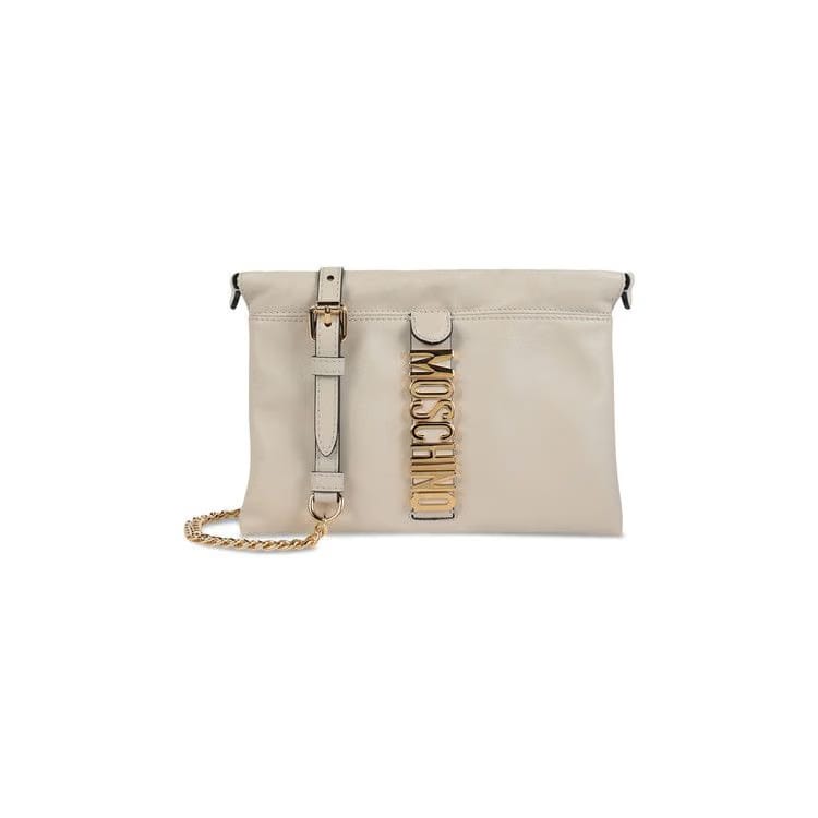 Moschino Logo Belt Drawstring Crossbody Bag Ivory