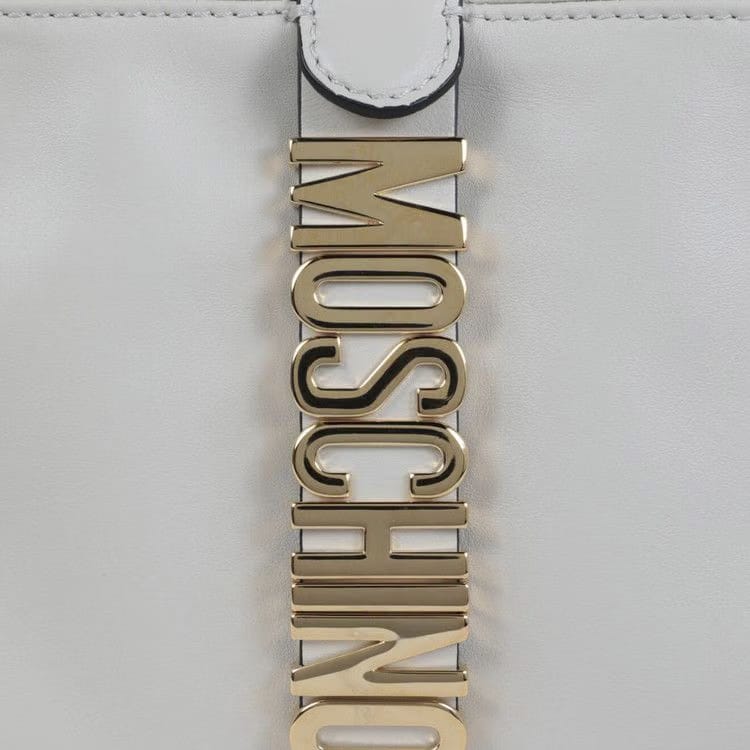 Moschino Logo Belt Drawstring Crossbody Bag Ivory