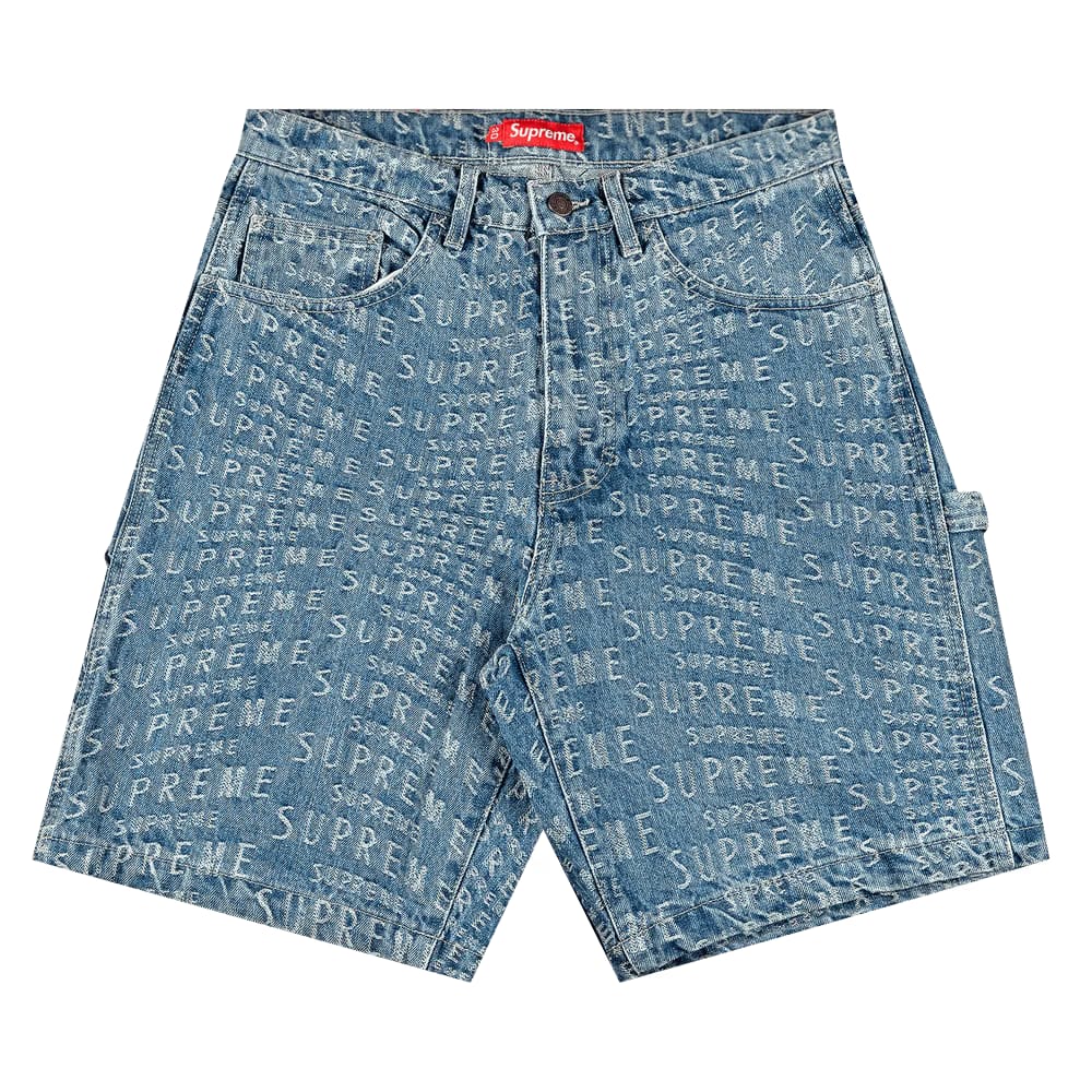 Supreme Warp Jacquard Logos Denim Painter Shorts Blue