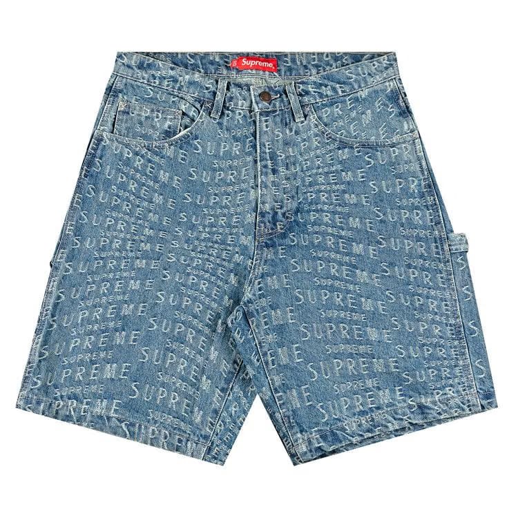 Supreme Warp Jacquard Logos Denim Painter Shorts Blue