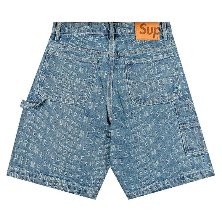 Supreme Warp Jacquard Logos Denim Painter Shorts Blue
