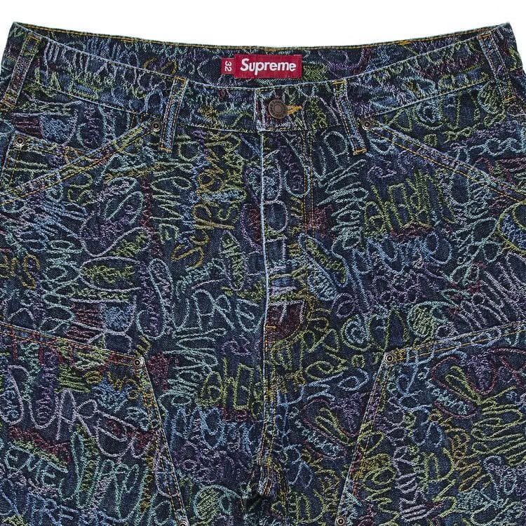 Supreme Handwriting Double Knee Denim Shorts Indigo