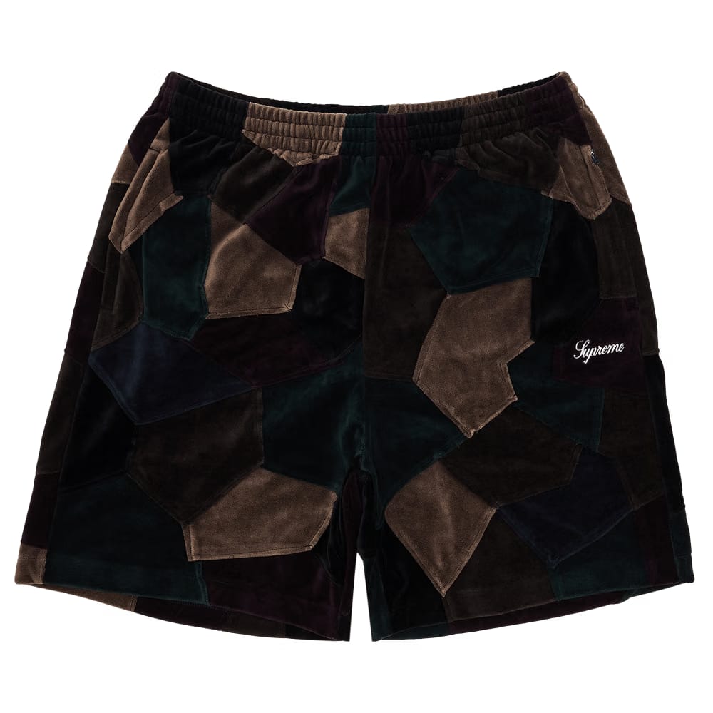 Supreme Patchwork Velour Shorts Dark Navy