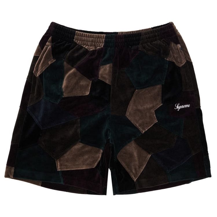 Supreme Patchwork Velour Shorts Dark Navy
