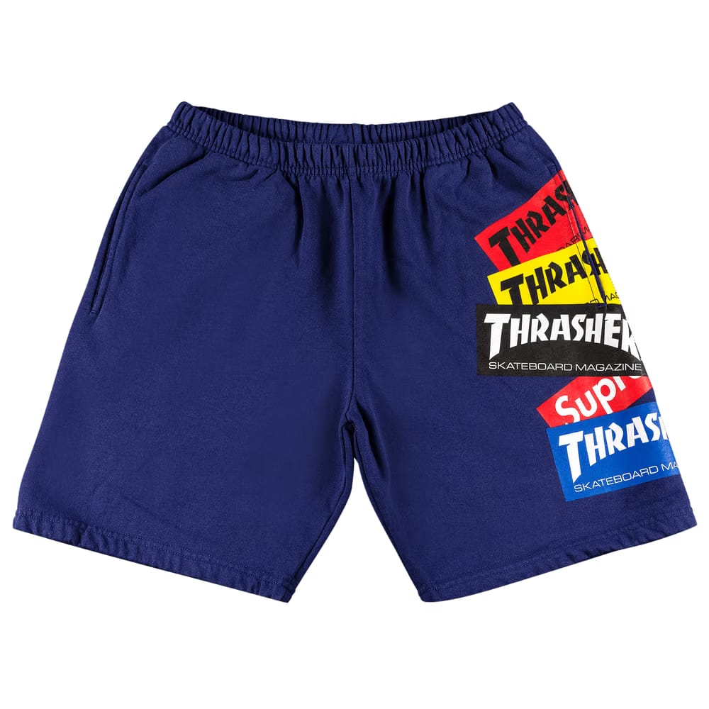 Supreme x Thrasher Multi Logo Sweatshort Washed Navy