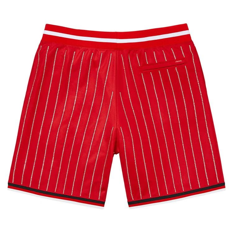 Supreme Rhinestone Stripe Basketball Shorts Red