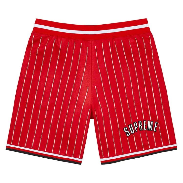 Supreme Rhinestone Stripe Basketball Shorts Red