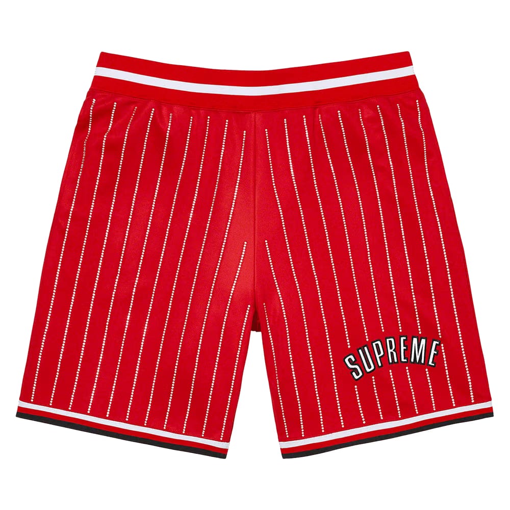 Supreme Rhinestone Stripe Basketball Shorts Red