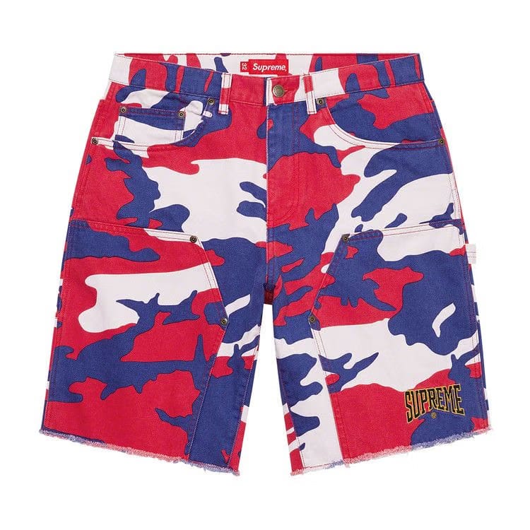 Supreme Cutoff Double Knee Denim Painter Shorts Red Camo