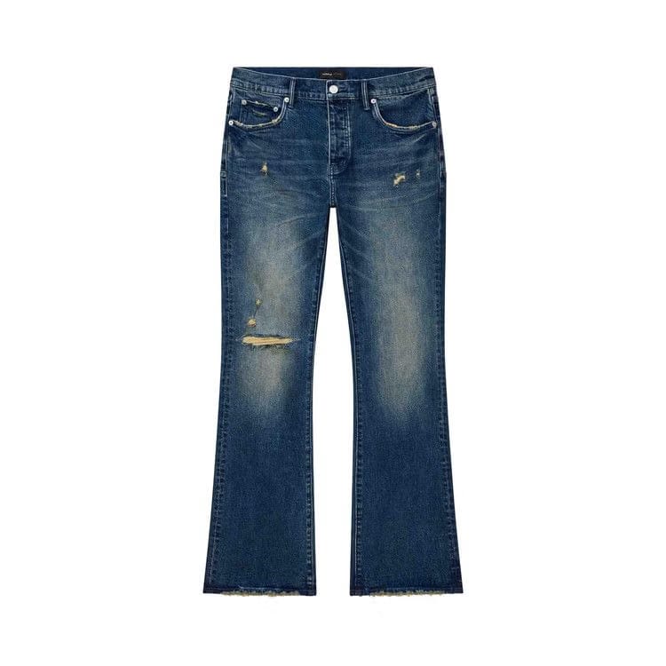PURPLE BRAND Alloy Distressed Flare Jeans Mid Indigo