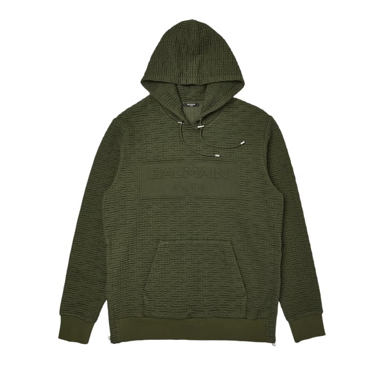Balmain Monogram Textured Hoodie Khaki