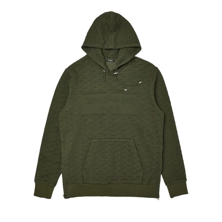 Balmain Monogram Textured Hoodie Khaki