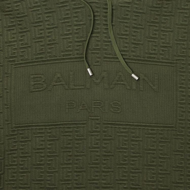 Balmain Monogram Textured Hoodie Khaki