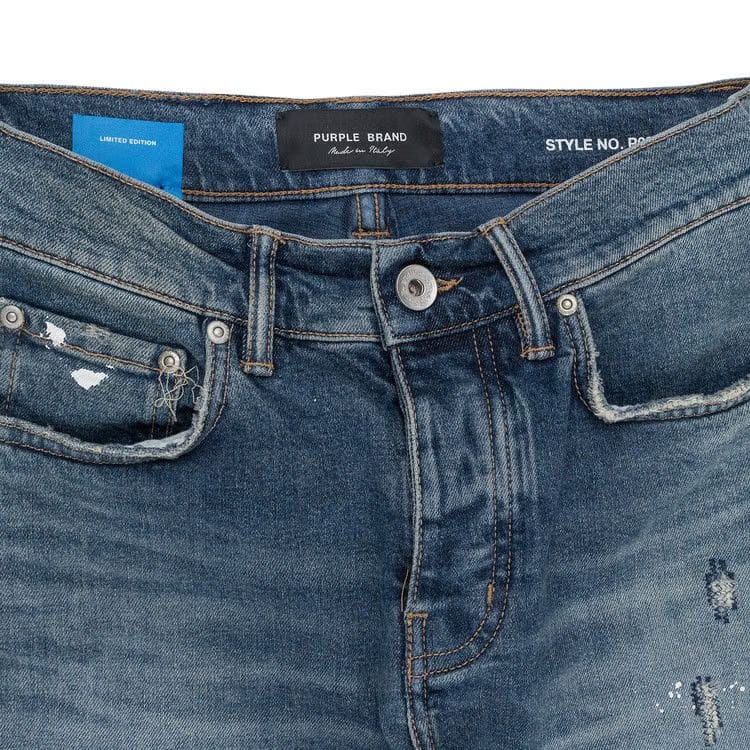 PURPLE BRAND Torn Dark Paint Skinny Jeans Indigo