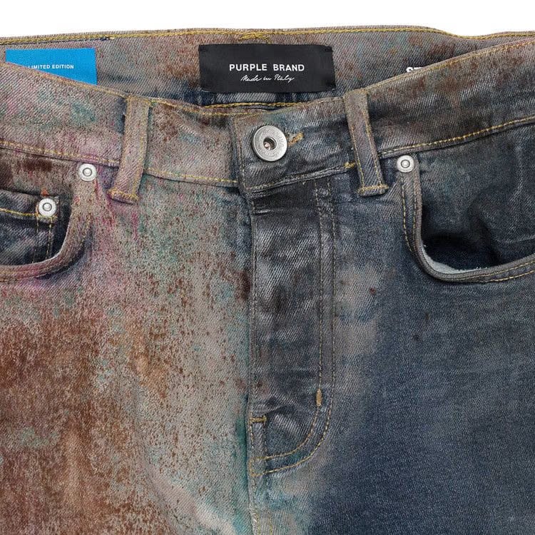 PURPLE BRAND Multicolor Spray Over Bleached Skinny Jeans Indigo