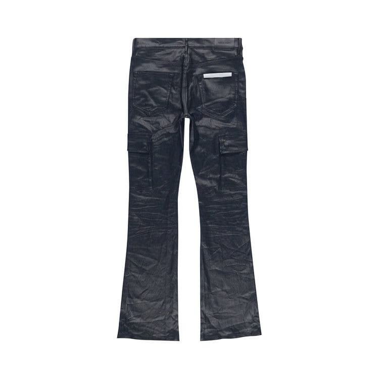 PURPLE BRAND Cargo Flare Jeans Black Patent Film