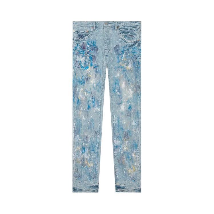 PURPLE BRAND Paint Over Jacquard Skinny Jeans Light Bleach
