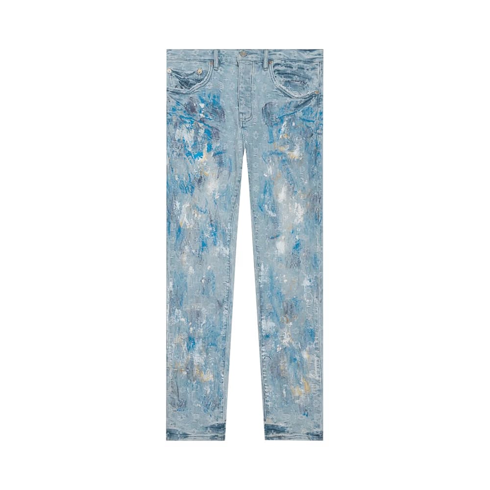 PURPLE BRAND Paint Over Jacquard Skinny Jeans Light Bleach