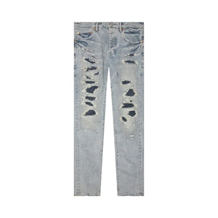PURPLE BRAND Low Rise Skinny Jeans Light Indigo Destroy Repair
