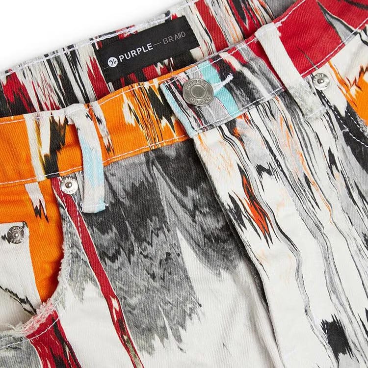 PURPLE BRAND Low Rise Skinny Glitch Flamestitch Digital Print Jean Multicolor