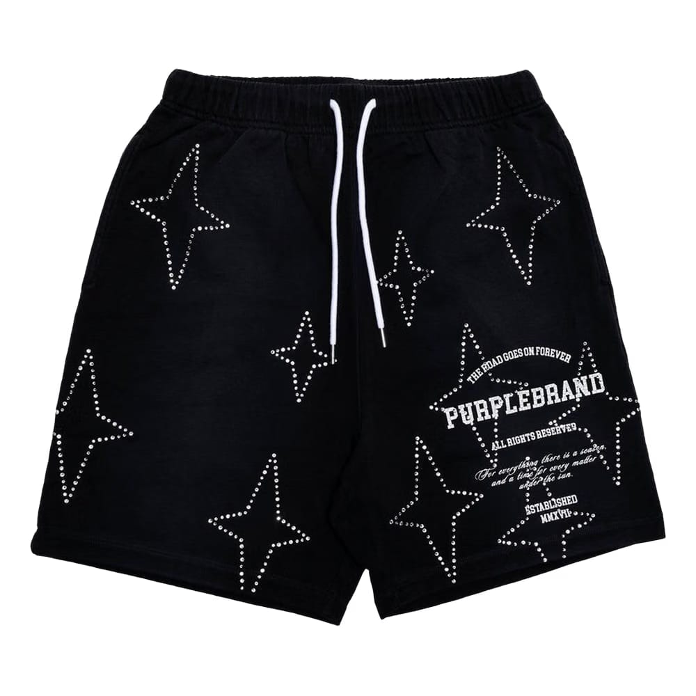 PURPLE BRAND Stacked Crystal Stars Shorts Black