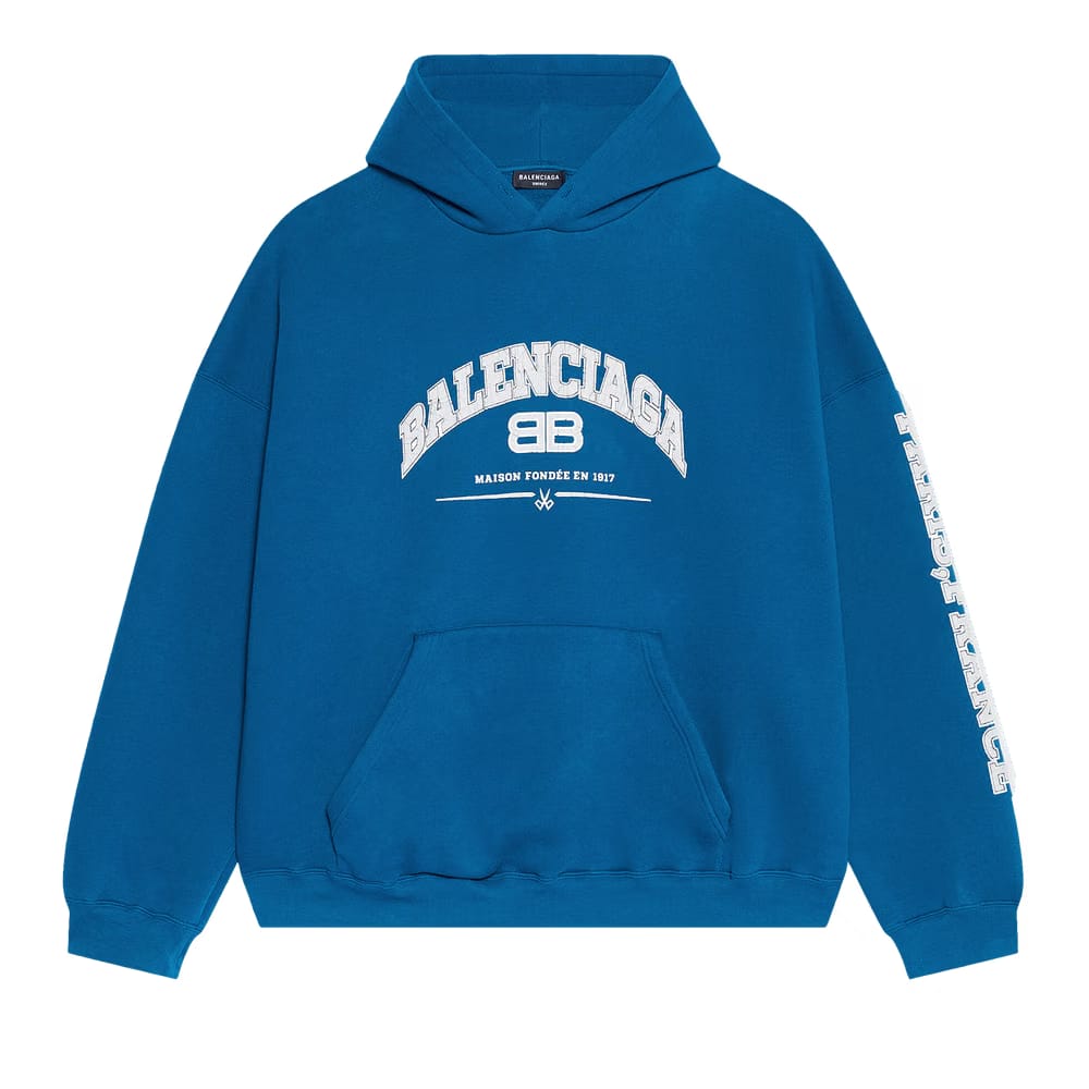 Balenciaga Wide Fit Hoodie Petrol Blue/Grey/White