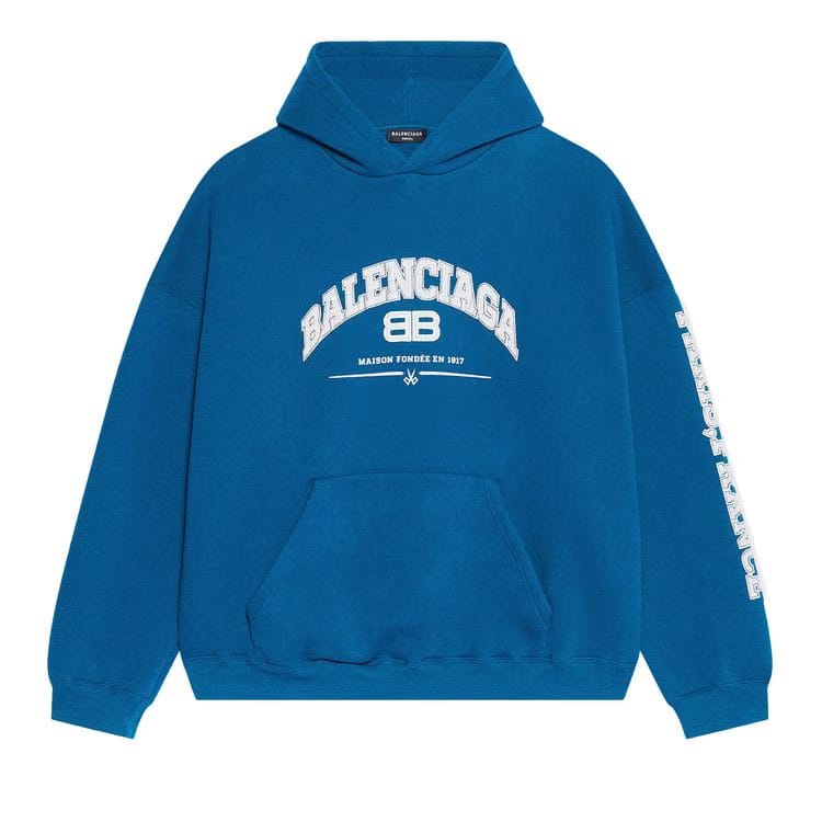 Balenciaga Wide Fit Hoodie Petrol Blue/Grey/White