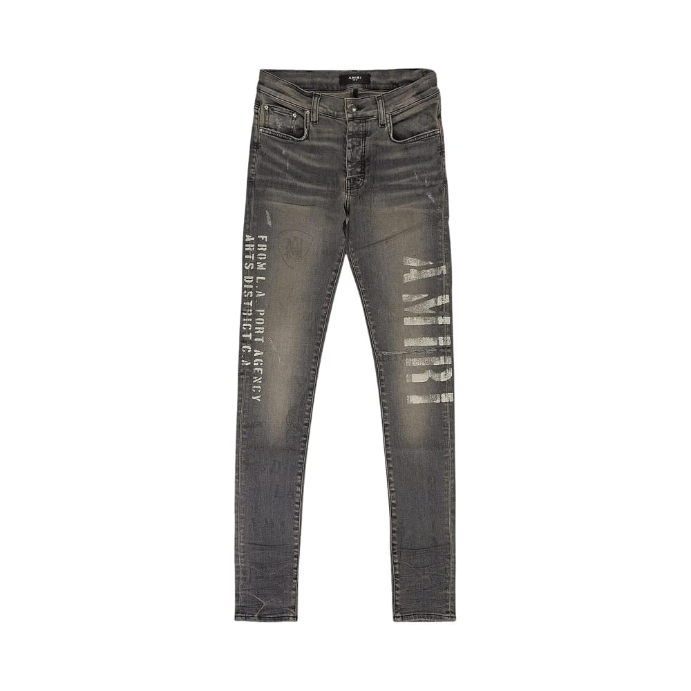 Amiri Military Stencil Skinny Jeans Grey