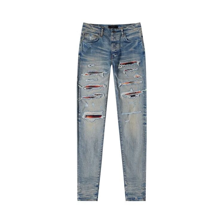 Amiri Plaid Thrasher Skinny Jean Clay/Indigo
