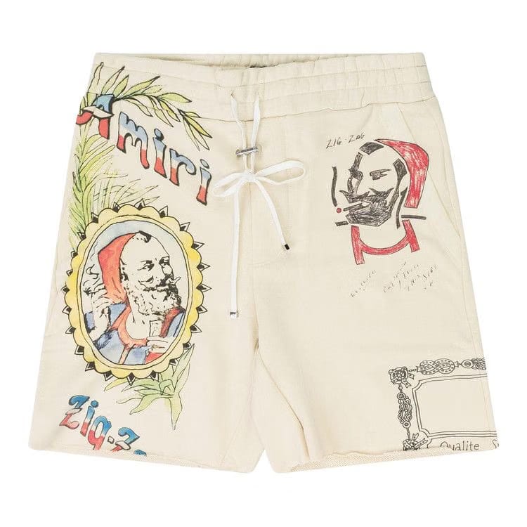 Amiri Zig Zag Sketch Sweatshorts Cream