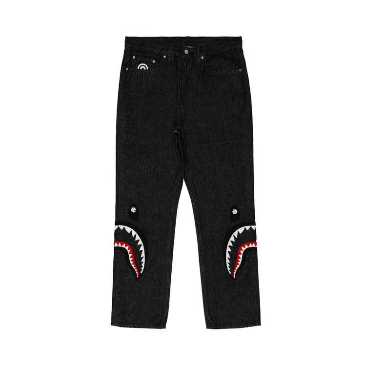 GOAT Exclusive BAPE Pearl Shark Relaxed Fit Denim Pants Black