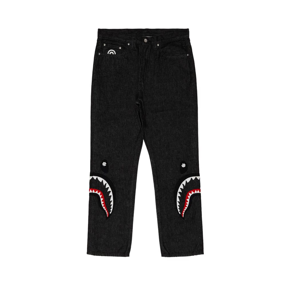 GOAT Exclusive BAPE Pearl Shark Relaxed Fit Denim Pants Black