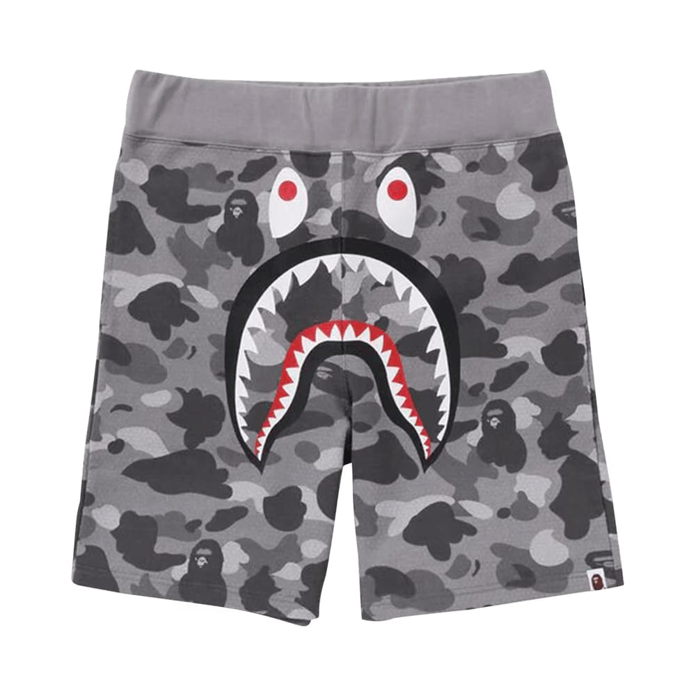 BAPE Honeycomb Camo Shark Sweat Shorts Grey