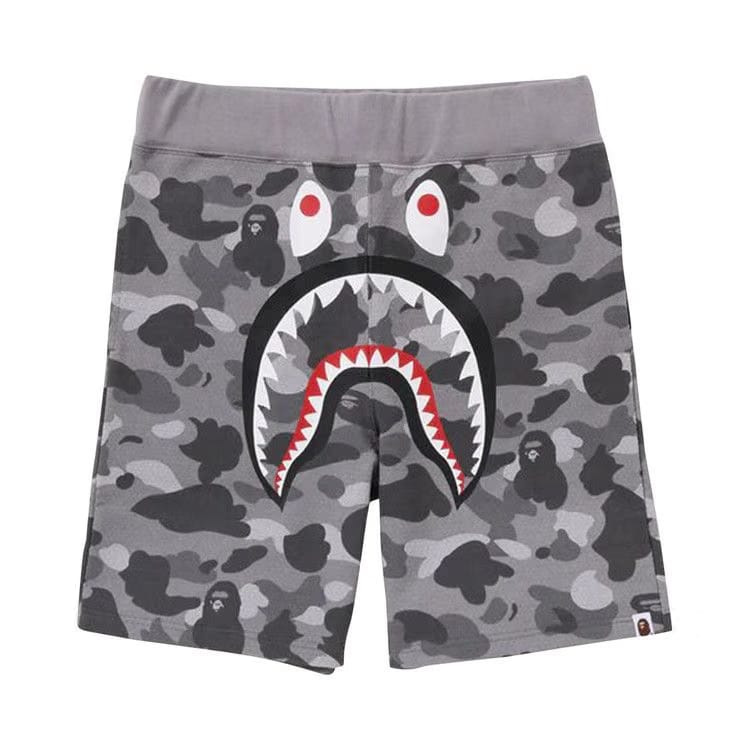 BAPE Honeycomb Camo Shark Sweat Shorts Grey