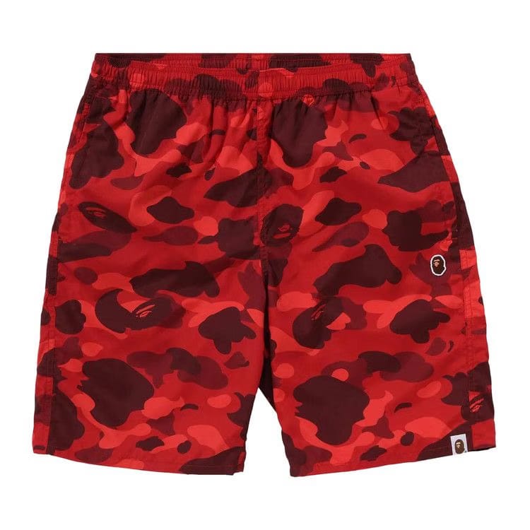 BAPE Color Camo Ape Head One Point Beach Shorts Red