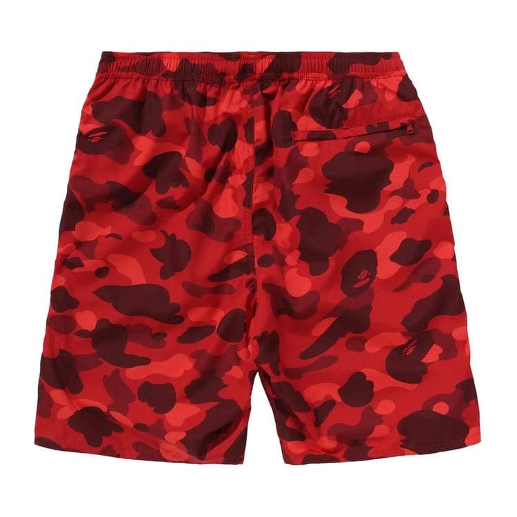 BAPE Color Camo Ape Head One Point Beach Shorts Red