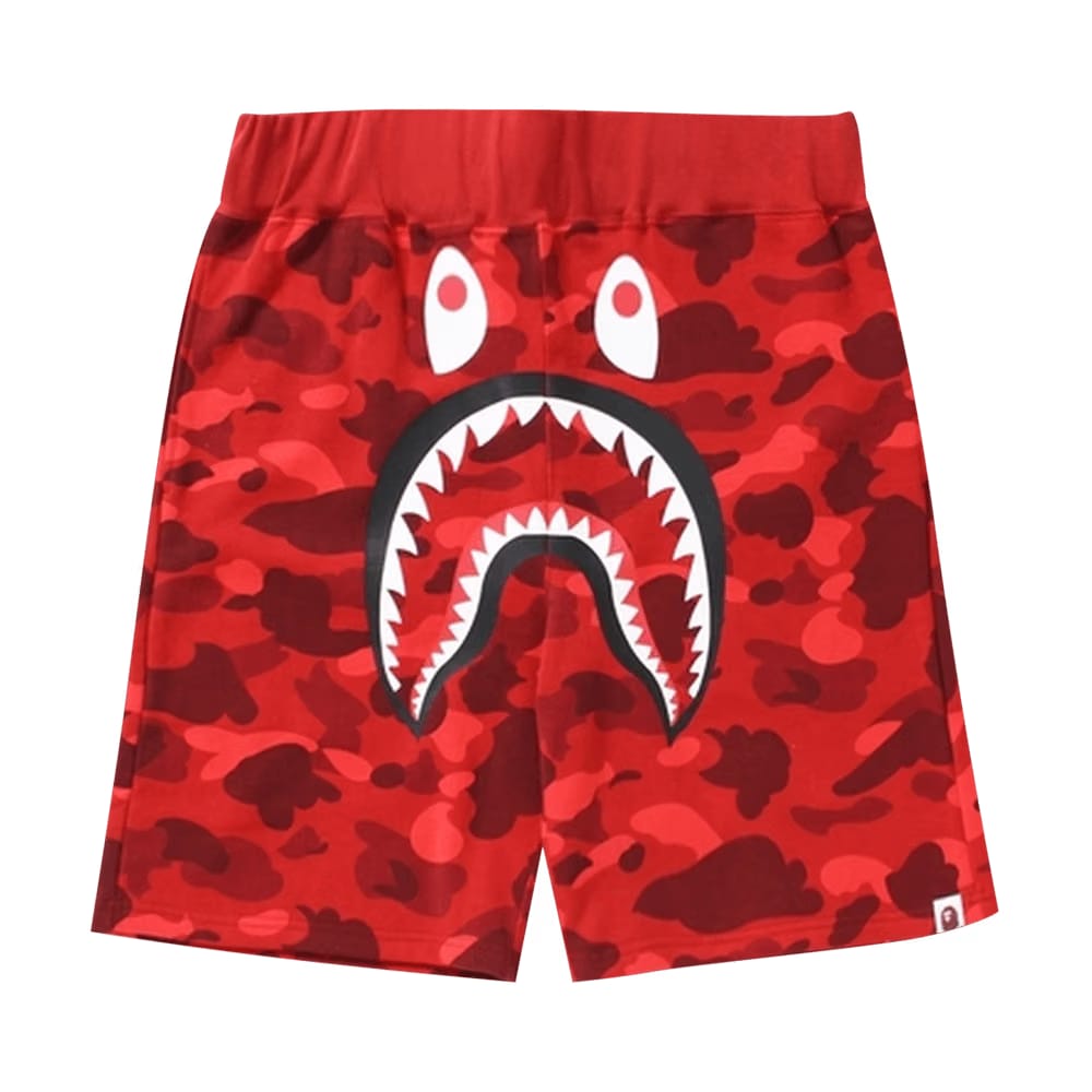 BAPE Camo Shark Sweat Shorts Red